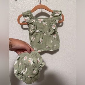 Carter's Green Floral Ruffle Tank and Bloomers Set